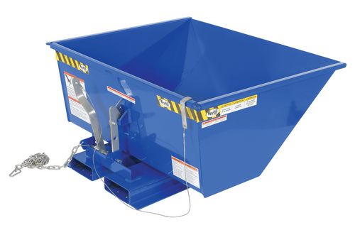 Centerline Dynamics Forklift Attachments Vestil Steel Low Profile Self Dumping Hopper .5 Cubic Yards 2,000 lb. Capacity Blue D-50-LD-LP