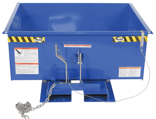Centerline Dynamics Forklift Attachments Vestil Steel Low Profile Self Dumping Hopper .5 Cubic Yards 2,000 lb. Capacity Blue D-50-LD-LP