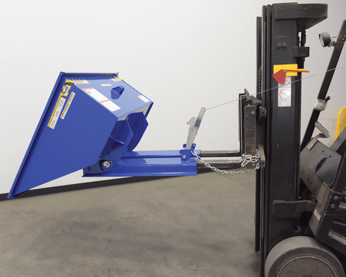 Centerline Dynamics Forklift Attachments Vestil Steel Low Profile Self Dumping Hopper .5 Cubic Yards 2,000 lb. Capacity Blue D-50-LD-LP