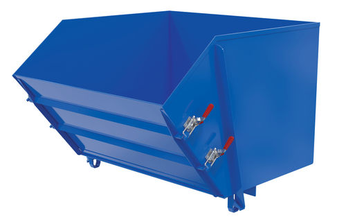 Centerline Dynamics Forklift Attachments Vestil Steel Medium Duty Self Dumping Hopper with Fold Down Front 1-1/2 Cubic Yard 4000 Lb. Capacity Blue HDROP-150-MD