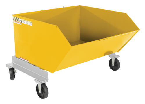 Centerline Dynamics Forklift Attachments Vestil Steel Portable Tilting Hopper 1 Cubic Yard 2,000 Lb. Capacity Yellow P-HOP-1-YL