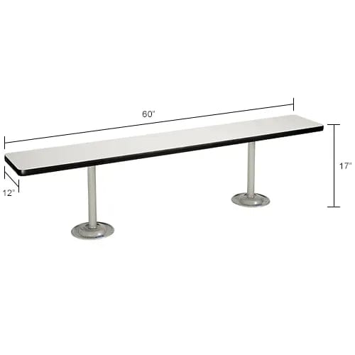 Centerline Dynamics Furniture & Decor Locker Room Bench, Laminate w/ Steel Tube Pedestal Legs, 60"W x 12"D x 17"H