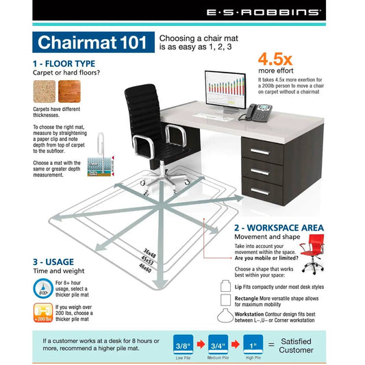 Centerline Dynamics Furniture & Decor Office Chair Mat for Hard Floor - 46"W x 60"L - Straight Edge - Clear