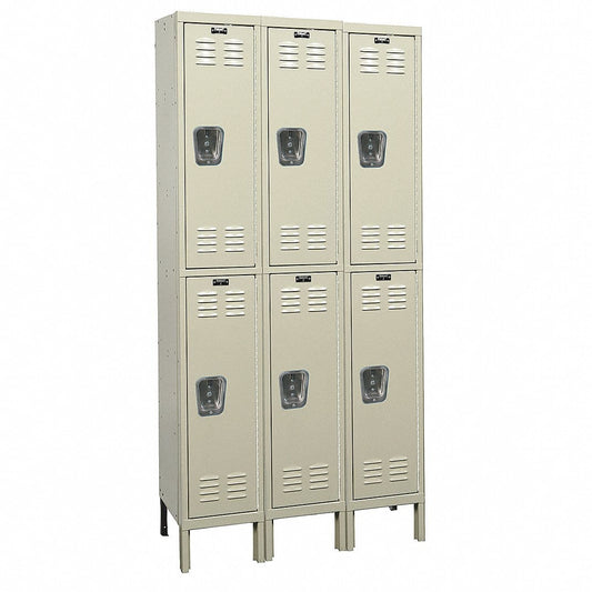 Centerline Dynamics Galvanite™ Rust Resistant Lockers Assembled Hallowell Galvanite Locker, 36"W x 12"D x 78"H, 729 Tan, Double Tier, 3-Wide