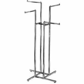 Centerline Dynamics Garment Racks Econoco 4-Way w/ 2 Straight and 2 Slant Arms (R12) Garment Rack, Chrome, Square Tubing