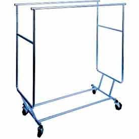 Centerline Dynamics Garment Racks Econoco Collapsible Rolling Garment Rack RCS-3 w/ Double Rail Round Tubing - Chrome - RCS/3