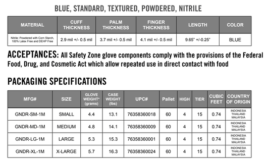 Centerline Dynamics Gloves The Safety Zone Disposable Nitrile Gloves, Large, Blue, 100/Box, Powdered