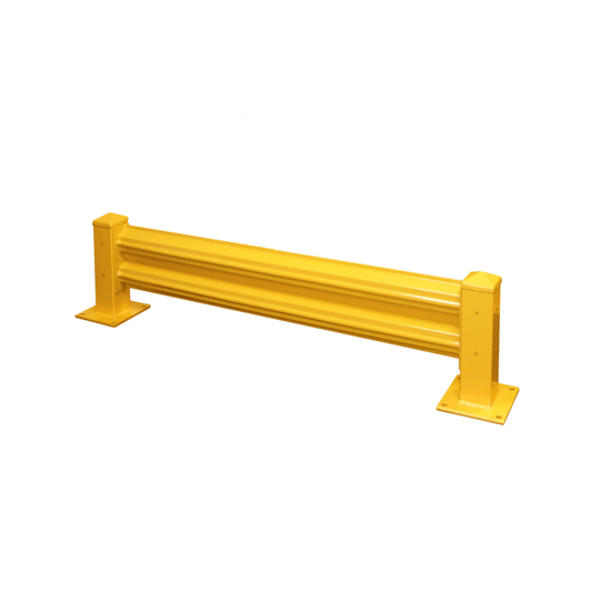 Centerline Dynamics Guardrail Hallowell Guardrail - Single Rail Column Assembly, 5"W x 5"D x 18"H, Safety Yellow, Includes Welded on 10" x 10" Anchoring Plate