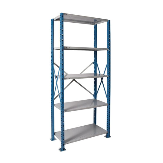 Centerline Dynamics H Post™ High Capacity Shelving Closed Starter Hallowell H-Post High Capacity Shelving 36"W x 18"D x 123"H, 5 Adjustable Shelves, Unit Open Style with Sway Braces