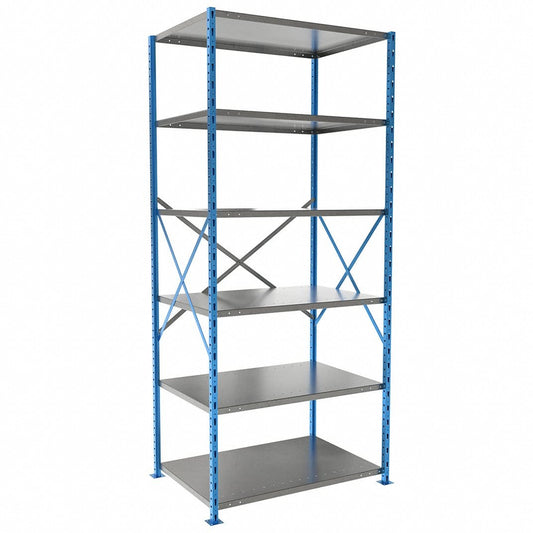 Centerline Dynamics H Post™ High Capacity Shelving Closed Starter Hallowell H-Post High Capacity Shelving 36"W x 24"D x 123"H, 6 Adjustable Shelves, Unit Open Style with Sway Braces