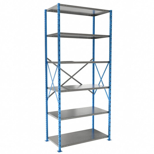 Centerline Dynamics H Post™ High Capacity Shelving Open Starter Hallowell H-Post High Capacity Shelving 36"W x 18"D x 87"H, 5 Adjustable Shelves, Unit Open Style with Sway Braces