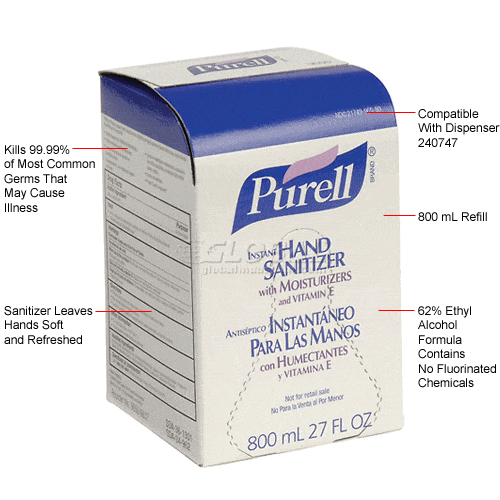 Purell Box PURELL® Advanced Hand Sanitizer Gel - 12 Refills/Case - 9657-12 ...
