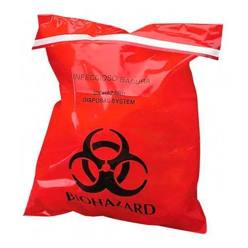 Centerline Dynamics Hazardous Waste Bags Red Biohazard Waste Stick-On Bags, 2 mil, 9"W x 10"L, 100/Box