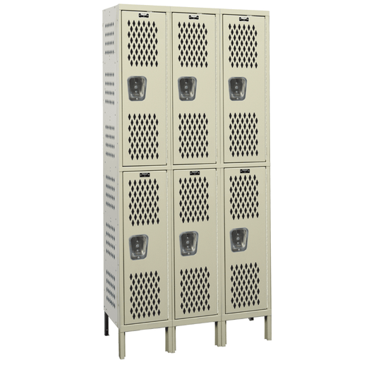 Centerline Dynamics Heavy-Duty Ventilated Locker Tan / Assembled Hallowell Heavy-Duty Ventilated (HDV) Locker, 36"W x 12"D x 78"H, Double Tier, 3-Wide