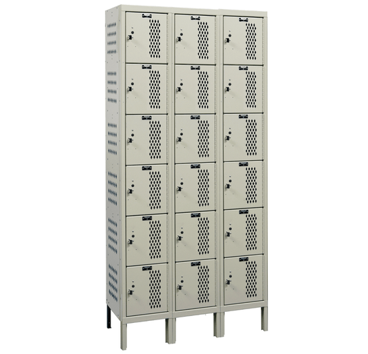 Centerline Dynamics Heavy-Duty Ventilated Locker Tan / Assembled Hallowell Heavy-Duty Ventilated (HDV) Locker, 36"W x 12"D x 78"H, Six Tier, 3-Wide