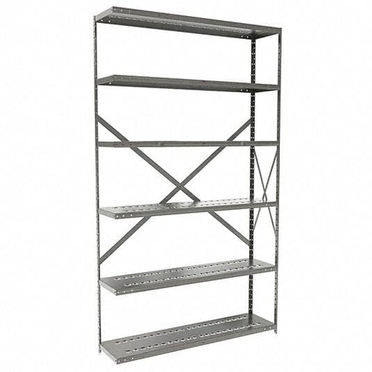 Centerline Dynamics Hi-Tech Metal Shelving Adder Hallowell Hi-Tech Metal Shelving 48"W x 12"D x 87"H 725 Dark Gray 6 Adjustable Shelves Unit Open Style with Sway Braces