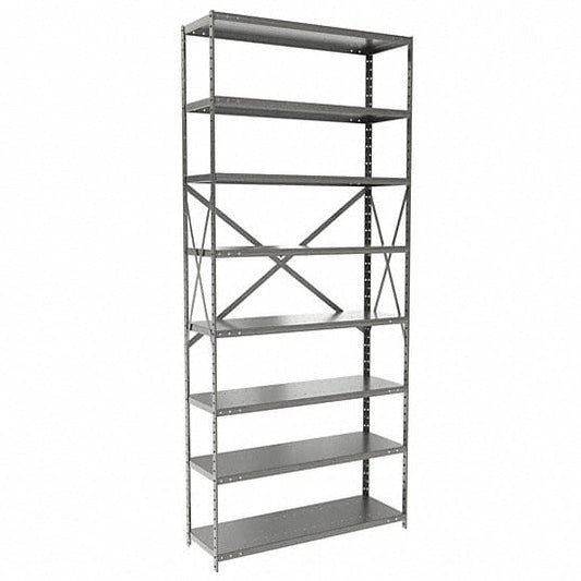 Centerline Dynamics Hi-Tech Metal Shelving Hallowell Hi-Tech Metal Shelving 36"W x 12"D x 87"H 725 Dark Gray 8 Adjustable Shelves Unit Open Style with Sway Braces