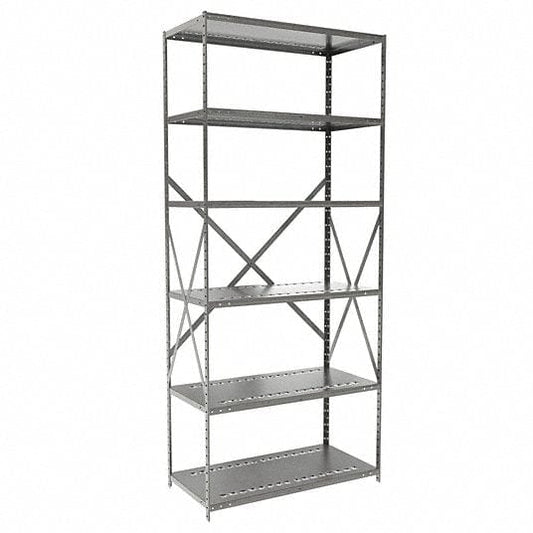 Centerline Dynamics Hi-Tech Metal Shelving Hallowell Hi-Tech Metal Shelving 36"W x 18"D x 87"H 725 Dark Gray 6 Adjustable Shelves Unit Open Style with Sway Braces