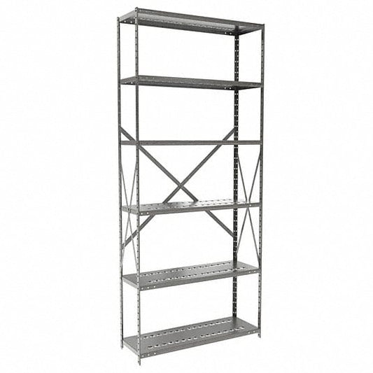 Centerline Dynamics Hi-Tech Metal Shelving Starter Hallowell Hi-Tech Metal Shelving 36"W x 12"D x 87"H 725 Dark Gray 6 Adjustable Shelves Unit Open Style with Sway Braces