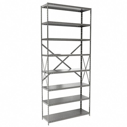 Centerline Dynamics Hi-Tech Metal Shelving Starter Hallowell Hi-Tech Metal Shelving 36"W x 12"D x 87"H 725 Dark Gray 8 Adjustable Shelves Unit Open Style with Sway Braces