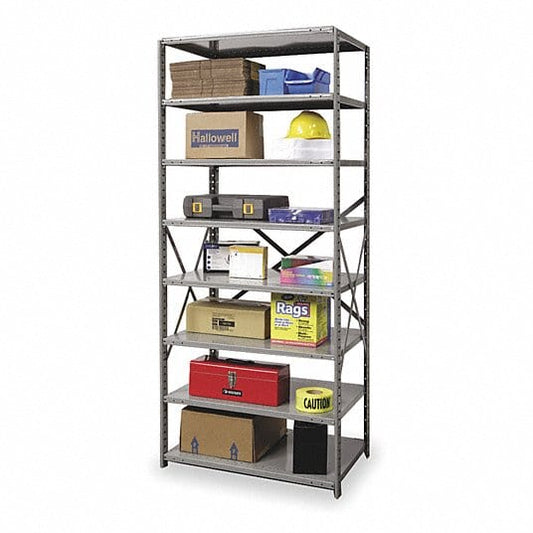 Centerline Dynamics Hi-Tech Metal Shelving Starter Hallowell Hi-Tech Metal Shelving 36"W x 12"D x 87"H 725 Dark Gray 8 Adjustable Shelves Unit Open Style with Sway Braces