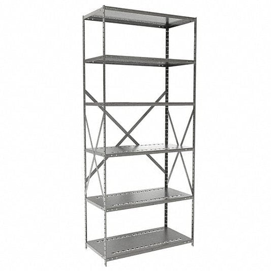 Centerline Dynamics Hi-Tech Metal Shelving Starter Hallowell Hi-Tech Metal Shelving 36"W x 18"D x 87"H 725 Dark Gray 6 Adjustable Shelves Unit Open Style with Sway Braces