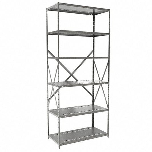 Centerline Dynamics Hi-Tech Metal Shelving Starter Hallowell Hi-Tech Metal Shelving 36"W x 18"D x 87"H 725 Dark Gray 6 Adjustable Shelves Unit Open Style with Sway Braces