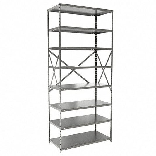 Centerline Dynamics Hi-Tech Metal Shelving Starter Hallowell Hi-Tech Metal Shelving 36"W x 18"D x 87"H 725 Dark Gray 8 Adjustable Shelves Unit Open Style with Sway Braces