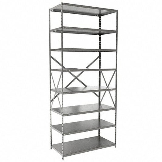 Centerline Dynamics Hi-Tech Metal Shelving Starter Hallowell Hi-Tech Metal Shelving 36"W x 18"D x 87"H 725 Dark Gray 8 Adjustable Shelves Unit Open Style with Sway Braces