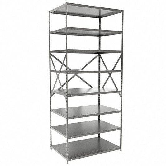 Centerline Dynamics Hi-Tech Metal Shelving Starter Hallowell Hi-Tech Metal Shelving 36"W x 24"D x 87"H 725 Dark Gray 8 Adjustable Shelves Unit Open Style with Sway Braces