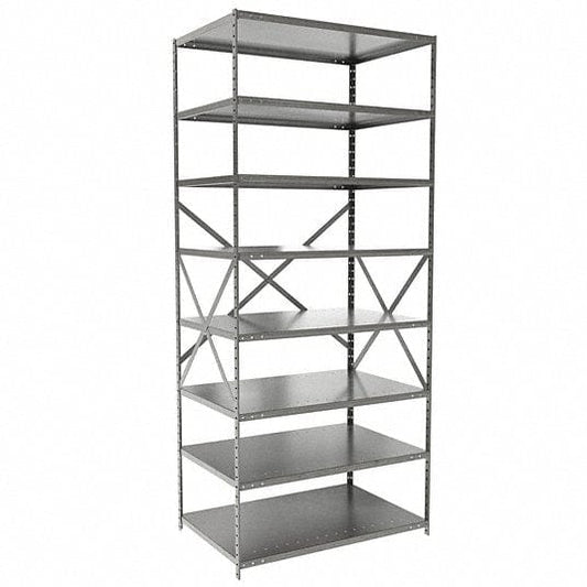 Centerline Dynamics Hi-Tech Metal Shelving Starter Hallowell Hi-Tech Metal Shelving 36"W x 24"D x 87"H 725 Dark Gray 8 Adjustable Shelves Unit Open Style with Sway Braces