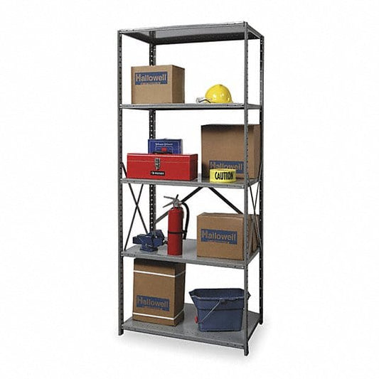 Centerline Dynamics Hi-Tech Metal Shelving Starter Hallowell Hi-Tech Metal Shelving 48"W x 12"D x 87"H 725 Dark Gray 5 Adjustable Shelves Unit Open Style with Sway Braces