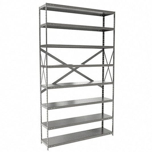 Centerline Dynamics Hi-Tech Metal Shelving Starter Hallowell Hi-Tech Metal Shelving 48"W x 12"D x 87"H 725 Dark Gray 8 Adjustable Shelves Unit Open Style with Sway Braces