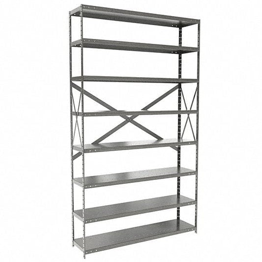 Centerline Dynamics Hi-Tech Metal Shelving Starter Hallowell Hi-Tech Metal Shelving 48"W x 12"D x 87"H 725 Dark Gray 8 Adjustable Shelves Unit Open Style with Sway Braces