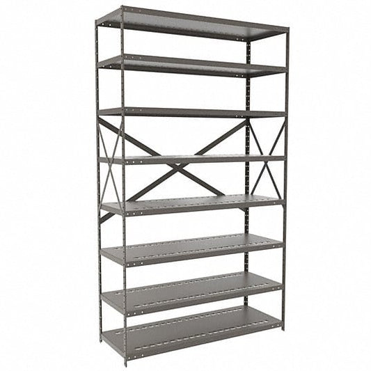 Centerline Dynamics Hi-Tech Metal Shelving Starter Hallowell Hi-Tech Metal Shelving 48"W x 18"D x 87"H 725 Dark Gray 8 Adjustable Shelves Unit Open Style with Sway Braces