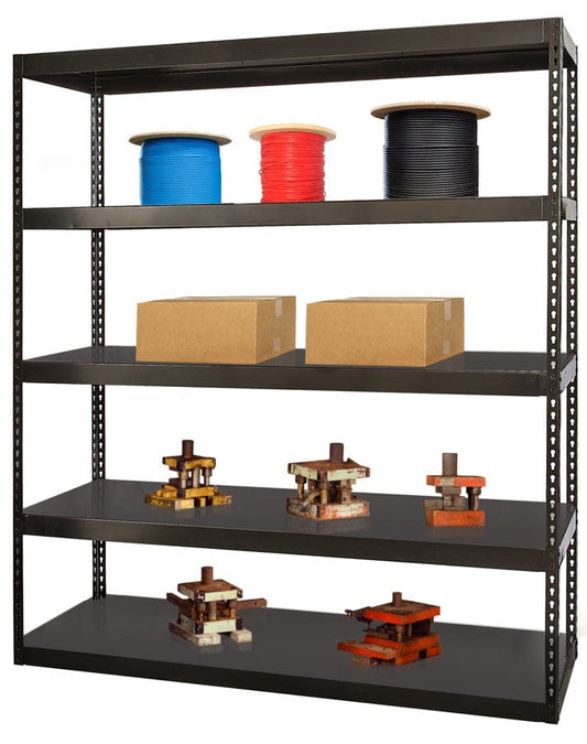 Centerline Dynamics High Capacity Boltless Shelving Hallowell High Capacity Waterfall Deck Shelving 36"W x 18"D x 84"H 708 Midnight Ebony (black) 5 Shelves Stand Alone Unit Open Style