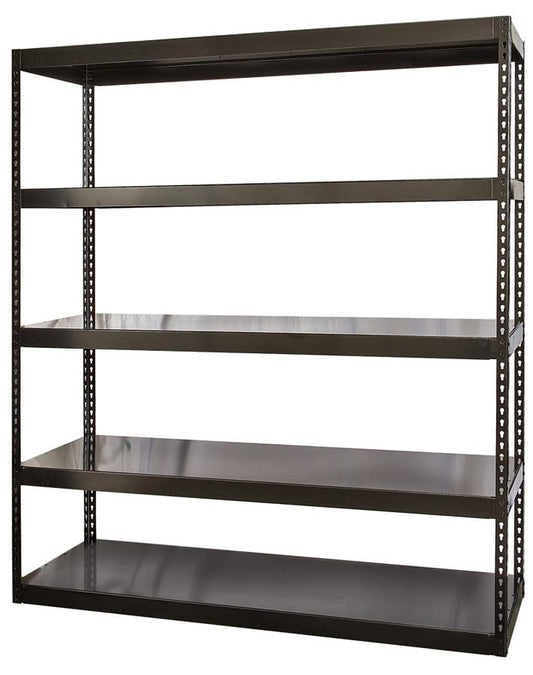 Centerline Dynamics High Capacity Boltless Shelving Hallowell High Capacity Waterfall Deck Shelving 36"W x 18"D x 84"H 708 Midnight Ebony (black) 5 Shelves Stand Alone Unit Open Style