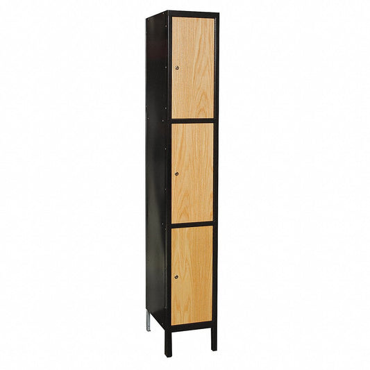 Centerline Dynamics Hybrid Lockers Assembled Hallowell Metal-Wood Hybrid Locker, 12"W x 18"D x 78"H, Triple Tier, 1-Wide