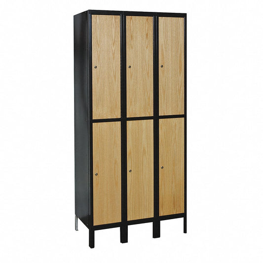 Centerline Dynamics Hybrid Lockers Assembled Hallowell Metal-Wood Hybrid Locker, 36"W x 18"D x 78"H, Double Tier, 3-Wide