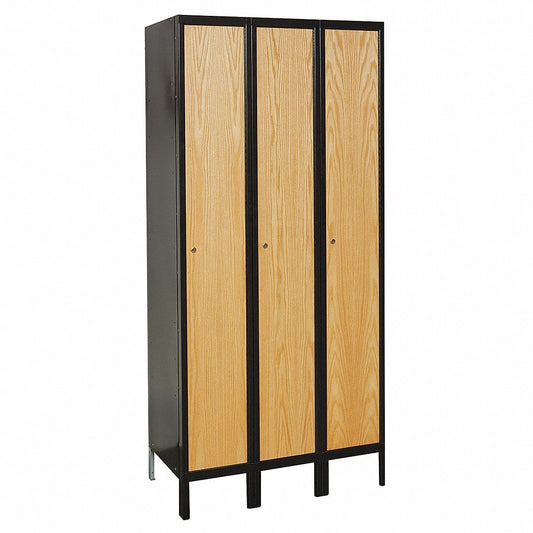 Centerline Dynamics Hybrid Lockers Assembled Hallowell Metal-Wood Hybrid Locker, 36"W x 18"D x 78"H, Single Tier, 3-Wide