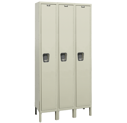 Centerline Dynamics Maintenance Free Quiet Lockers Tan / Assembled Hallowell Maintenance-Free Quiet (MFQ) Locker, 36"W x 12"D x 78"H, Single Tier, 3-Wide