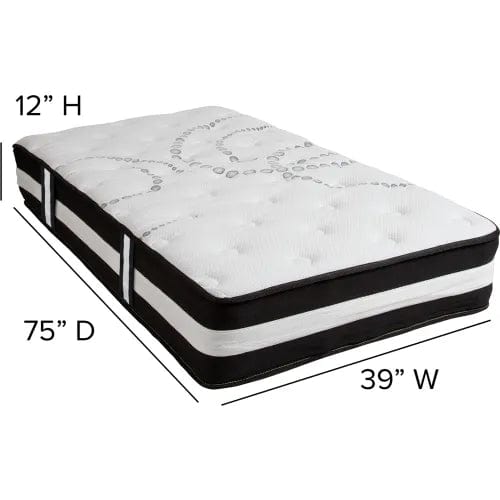 Centerline Dynamics Mattresses Comfortable Sleep 12" Foam Pocket Spring Mattress, 3" Gel Memory Foam Topper, Twin