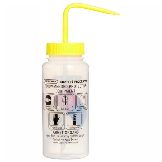 Centerline Dynamics Medical Supplies Bel-Art LDPE Wash Bottles 117160008, 500ml, Isopropanol Label, Yellow Cap, Wide Mouth, 4/PK