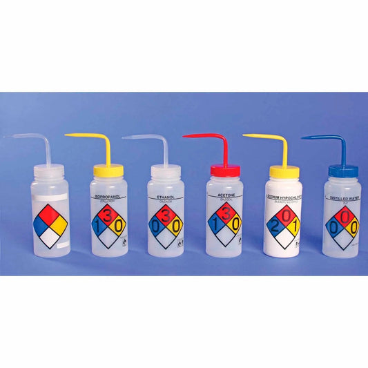 Centerline Dynamics Medical Supplies Bel-Art LDPE Wash Bottles 117160008, 500ml, Isopropanol Label, Yellow Cap, Wide Mouth, 4/PK