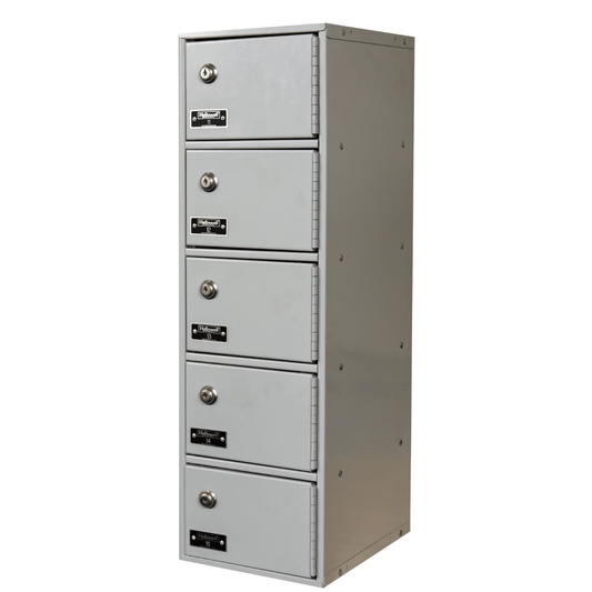 Centerline Dynamics Mobile Device Lockers Key Cam Lock Hallowell Cell Phone/Tablet Locker, 9"W x 12"D x 30-1/2"H, 711 Light Gray, 5-Tier, 1-Wide, Assembled