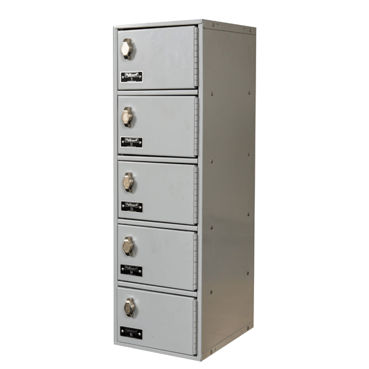 Centerline Dynamics Mobile Device Lockers Padlock Ready Hallowell Cell Phone/Tablet Locker, 9"W x 12"D x 30-1/2"H, 711 Light Gray, 5-Tier, 1-Wide, Assembled