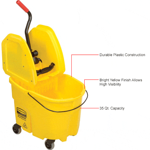 Centerline Dynamics Mops Rubbermaid WaveBrake® 2.0 Mop Bucket & Wringer Combo w/Down Press, 35 Qt. FG757788YEL