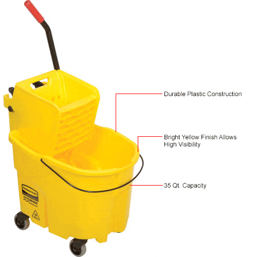 Centerline Dynamics Mops Rubbermaid WaveBrake® 2.0 Mop Bucket & Wringer Combo w/Side Press, 26-35 Qt. 7580-88