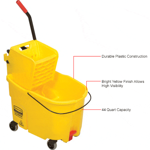 Centerline Dynamics Mops Rubbermaid WaveBrake® 2.0 Mop Bucket & Wringer Combo w/Side Pressure - 44 Qt.