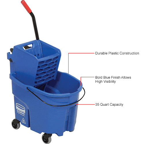 Centerline Dynamics Mops Rubbermaid WaveBrake® 2.0 Side Press Mop Bucket & Wringer Combo 26-35 Qt. - Blue